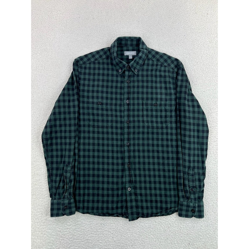 Ash & Erie Shirt Men's Medium Slim Fit Green Plaid Flannel Button Up Casual